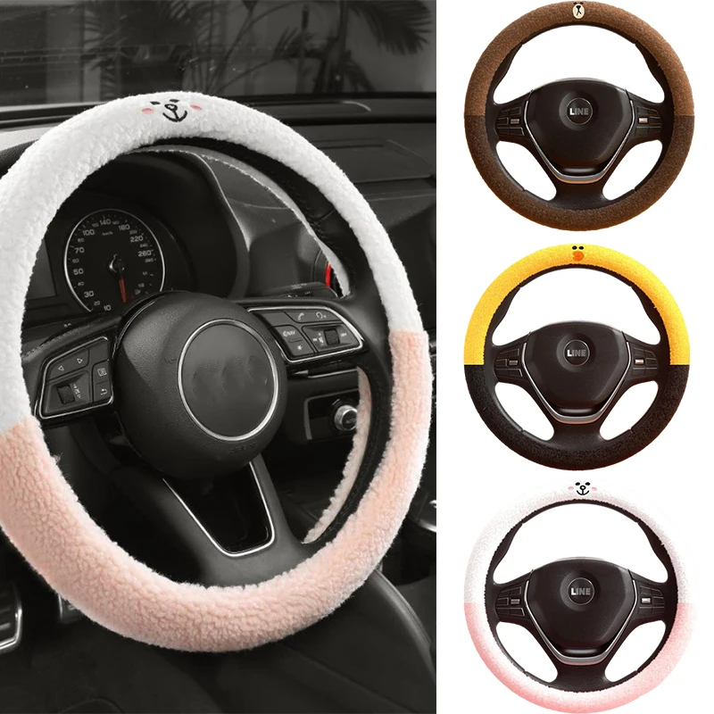 Милый плюшевый чехол на руль автомобиля с коричневым медведем и персонажем Салли