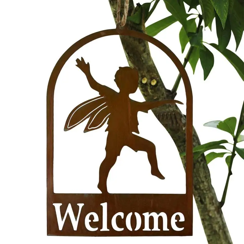 

Rust Metal Outside Angel Boy Welcome Pendant Metal Welcome Sign For Fence Welcome Door Signs Indoor Outdoor Home Decor Perfect