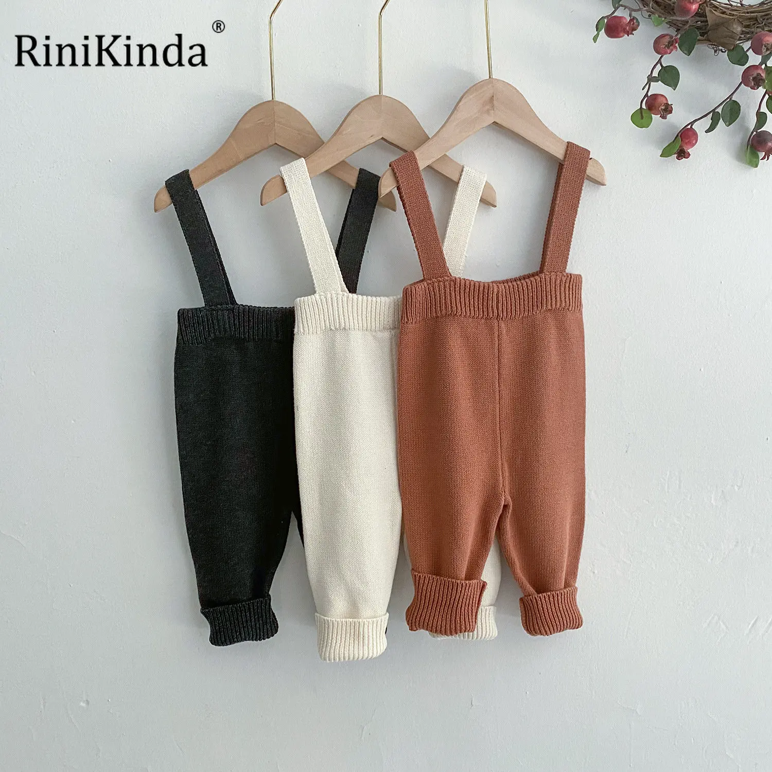 

RiniKinda Baby Knitted Strap Pants 2023 Spring Baby Boys Pants Suspender Tight Pants Cotton Baby Girl Pants 0-3T Kids Trousers