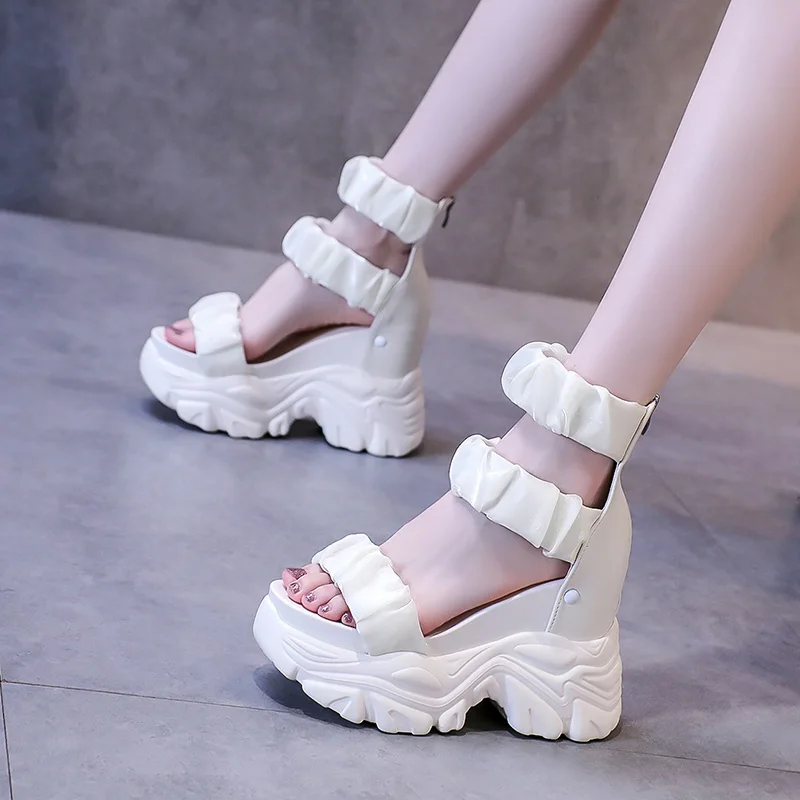 

Increasing Height Black Platform Sandals Clogs Wedge 2022 Summer Heel Shoe Thick Muffins shoe All-Match Suit Female Beige New
