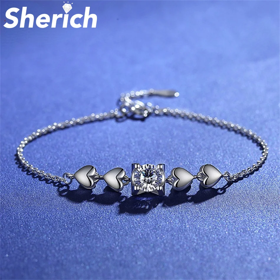 

Tbestone Bull Head Shape 1ct Moissanite Diamond 100% 925 Sterling Silver Fashion Heart Adjustable Bracelet Women's Brand Jewelry