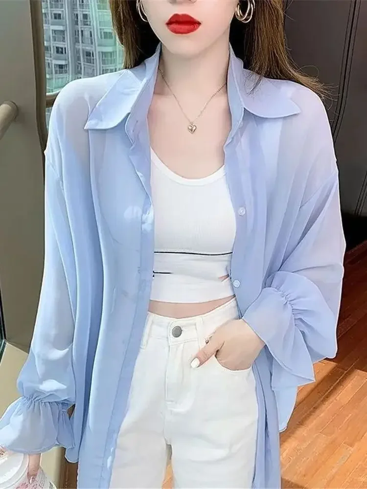 2024 летняя новая тонкая женская солнцезащитная куртка свободная шифоновая