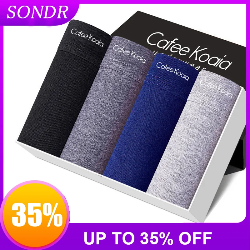 

SONDR 4Pcs/Lot Men Underwear Cotton Breathable Boxers Panties Comfortable Underpants Sexy Solid Cuecas Trunks Brand Shorts