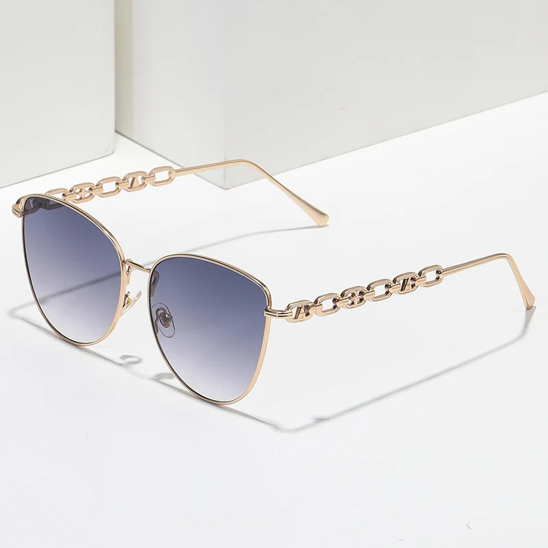 

New Big Frame Cat Eye Sunglasses Chain Temple Trend Sunshade Sunshades Women