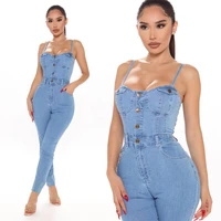 2021 ladies sexy fashion denim rompers summer spaghetti strap button women jumpsuit summer new indie casual outfits jumpsuits