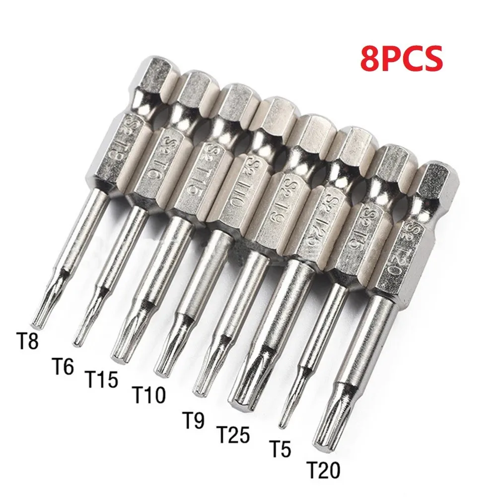 

8pcs Magnetic Torx Screwdriver Bits Set 50mm Long Tamper Proof Security Drill Bit Screwdriver T5 T6 T8 T9 T10 T15 T20 T25