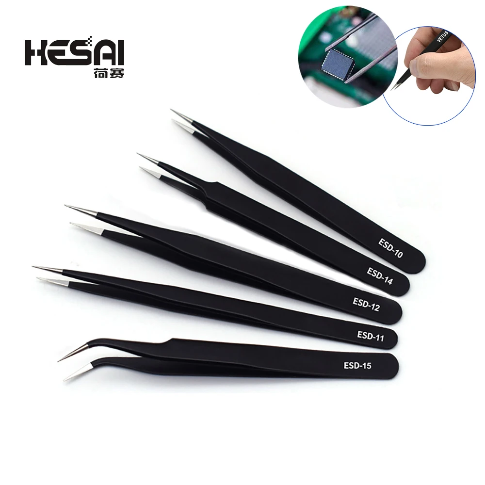 

ESD Anti-Static Stainless Steel Tweezers Precision Maintenance Industrial Repair Curved Tool Home Working Model Making Hand Tool