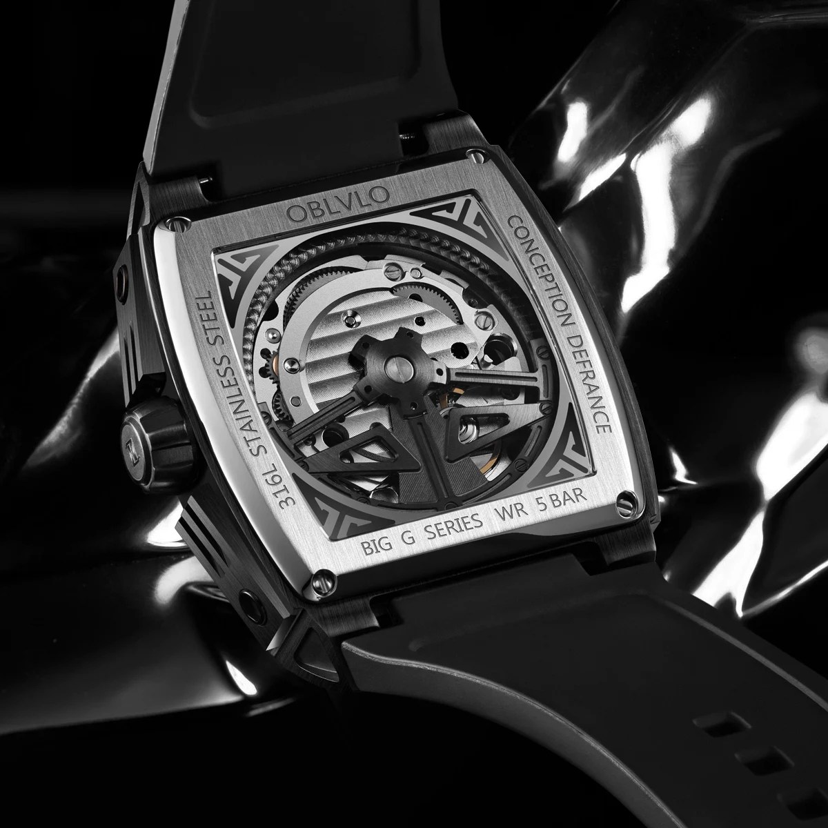 Роскошные Мужские автоматические механические часы OBLVLO светящиеся скелетоны из