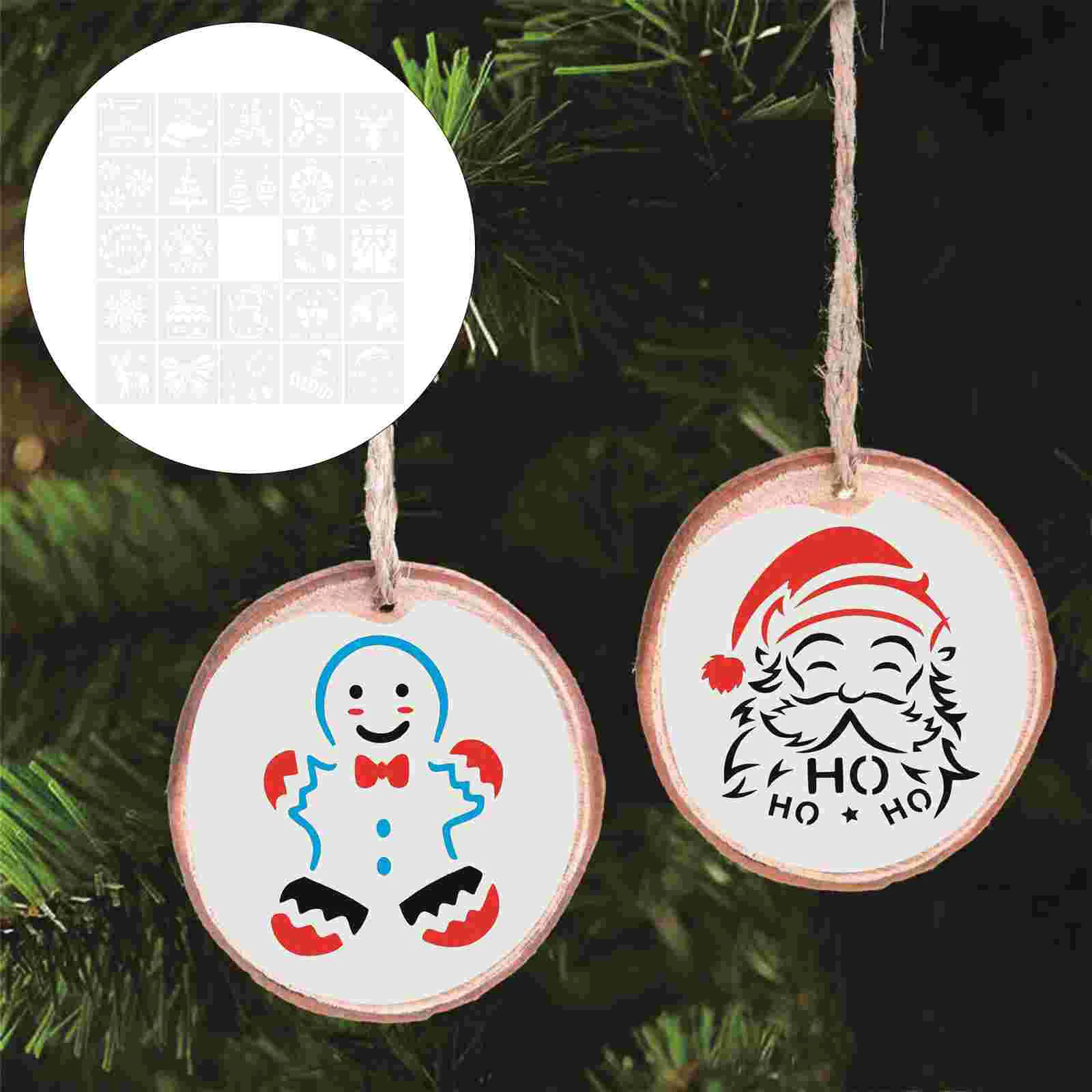 

24 Pcs Template Xmas Painting Templates Hollow Out Drawing DIY White Plastic Christmas Stencils