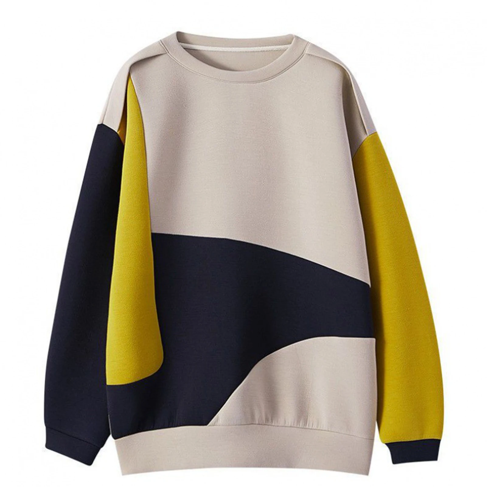 

Ytrkiasy контрастные цвета пэчворк весенне-осенние модные Универсальные Свободные толстовки женские пуловеры с круглым вырезом и длинным рукавом