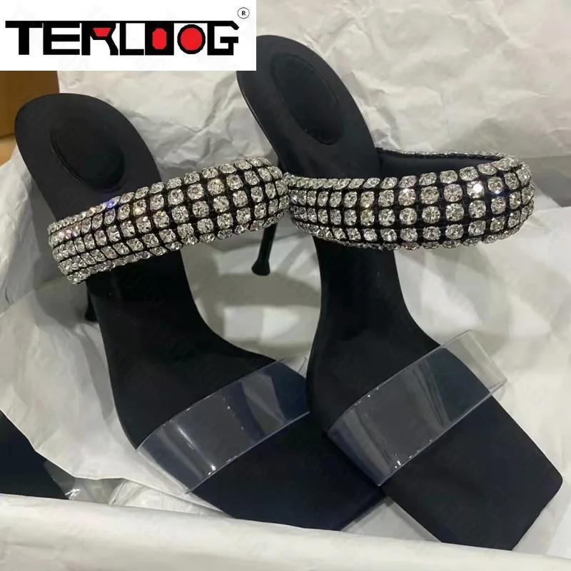 

Шлепанцы женские прозрачные на высоком каблуке, римские сандалии, классические туфли-лодочки, шлепанцы с открытым носком, Роскошные, со стр...