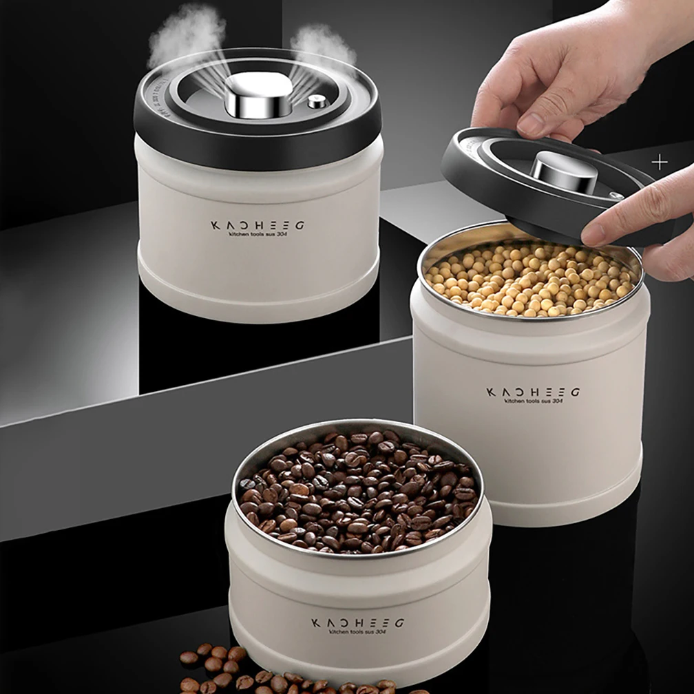 

Press Type Sealed Vacuum Coffee Beans Storage Cans Stainless Steel Storage Tanks For Tea Nuts Grains Kitchen Food Organizer Jar