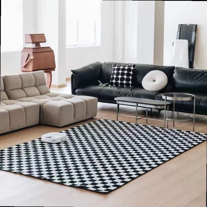 

Hot Sale Nordic Style Vintage Checkerboard Rug Living Room Decoration Carpet Home Fluffy Mat Rugs Non-slip Bedroom For Plush