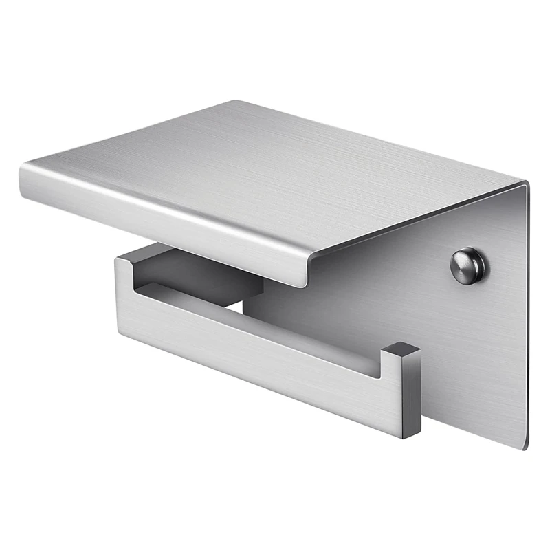 

SEWS-Self-Adhesive Toilet Roll Holder With Shelf Toilet Paper Holder Brushed Toilet Roll Holder For Bathroom