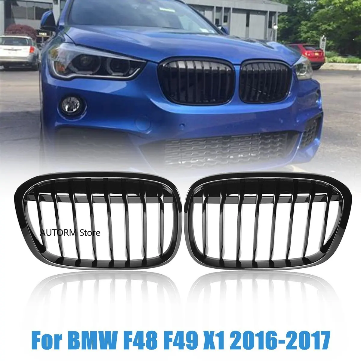 Решетки для почек на передний бампер однолинейные решетки BMW X1 F48 F49 2016-2019 51117383363