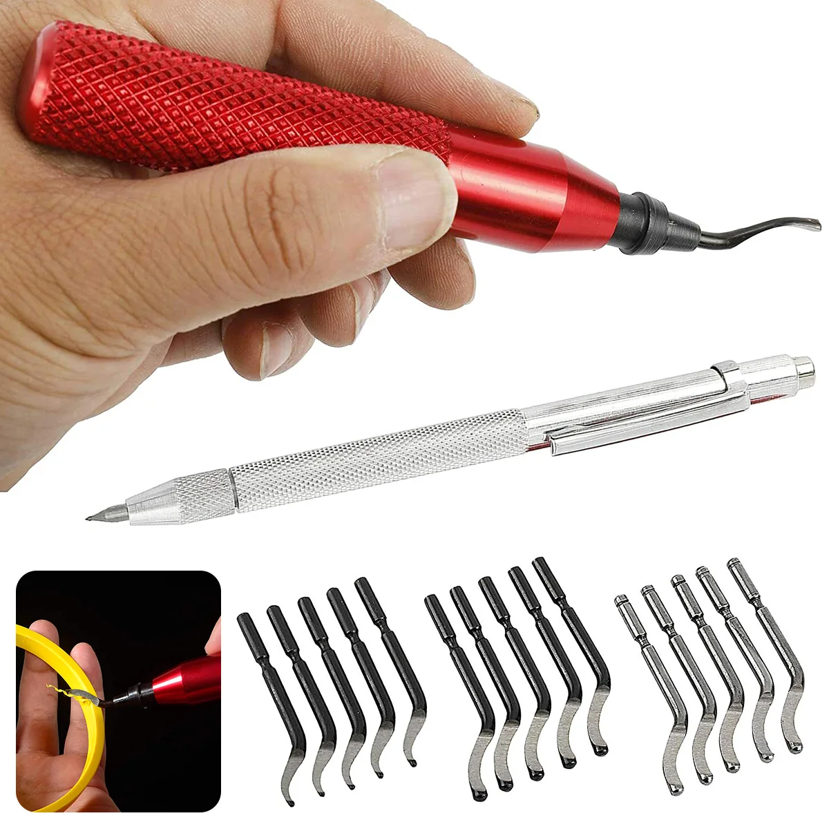 

Deburring Tool Kit Handle Burr Metal Trimming Knife 15pcs Router Bit Rotary Deburr Blades Remover Hand DeburRed for Metal Work