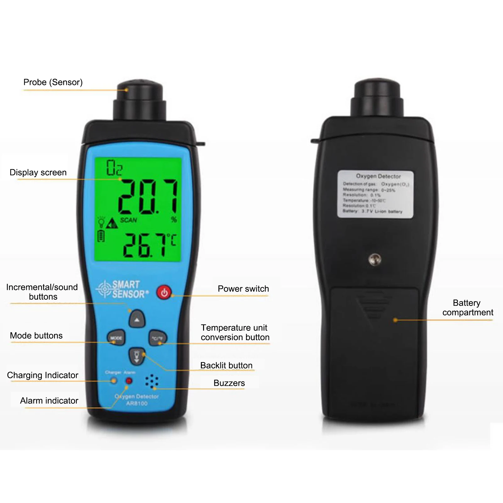 Портативный тестер кислорода цифровой смарт-датчик ручной анализатор и воды