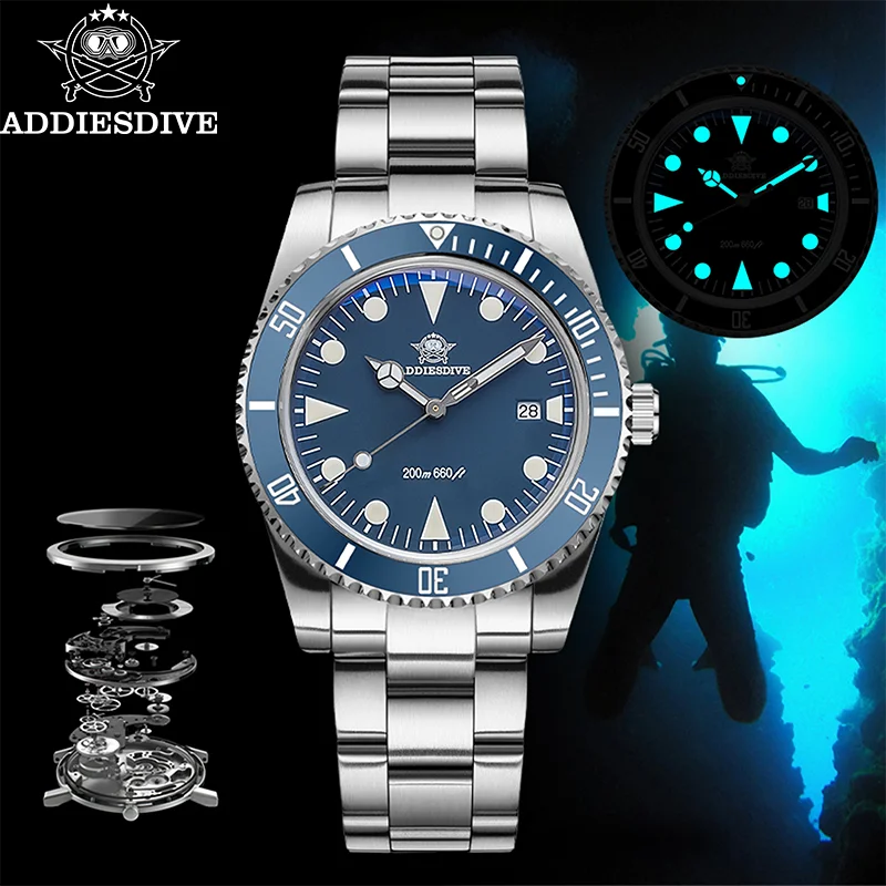 ADDIESDIVE дайверские часы мужские 200 м водонепроницаемые BGW9 супер светящийся