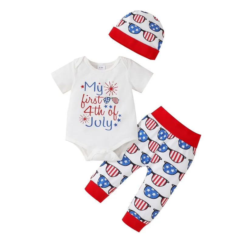 

3 шт., детский хлопковый комбинезон с принтом в виде очков