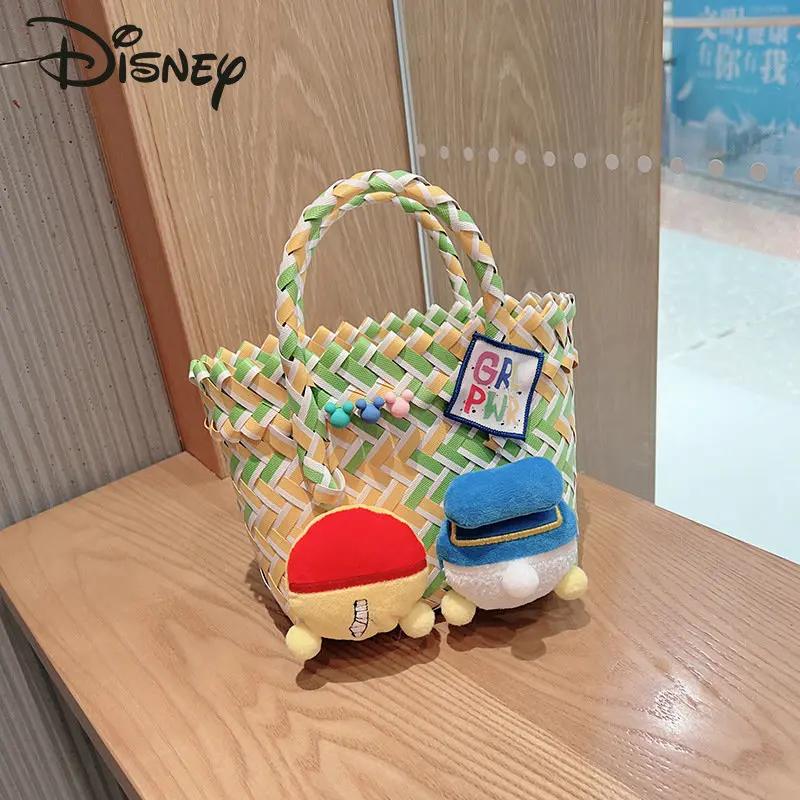 Disney's New Vegetable Basket Fashion High Quality Woven Women's Bag Popular Cartoon Versatile Large Capacity Women's Handbag