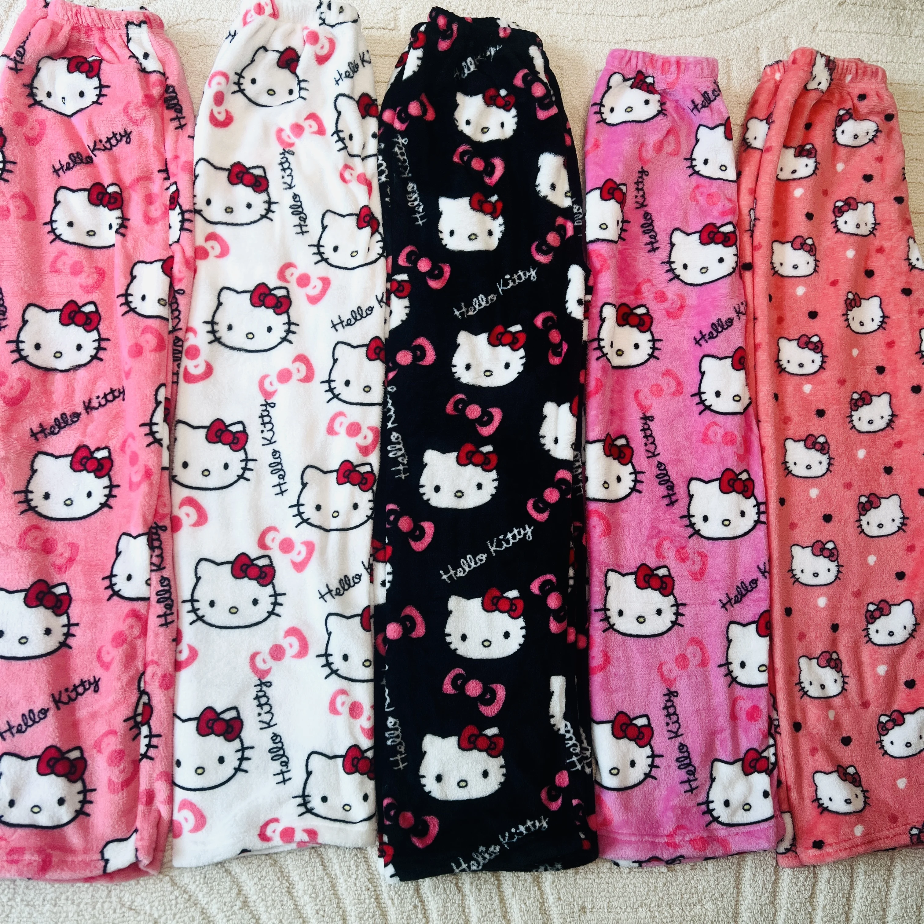 

Kawaii Christmas Kt Cat Pants Sanrioed Anime Y2K Woman Autumn Winter Flannel Keep Warm Pajama Girl Christmas Gift
