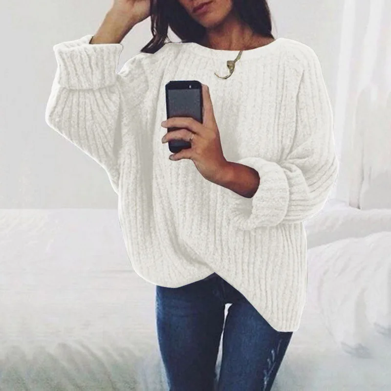 

2021 Autumn Winter Fashion Female Pullover Sweaters Ladies Loose Knitwear Women Casual Solid Long Sleeve O-Neck Knitted Sweater