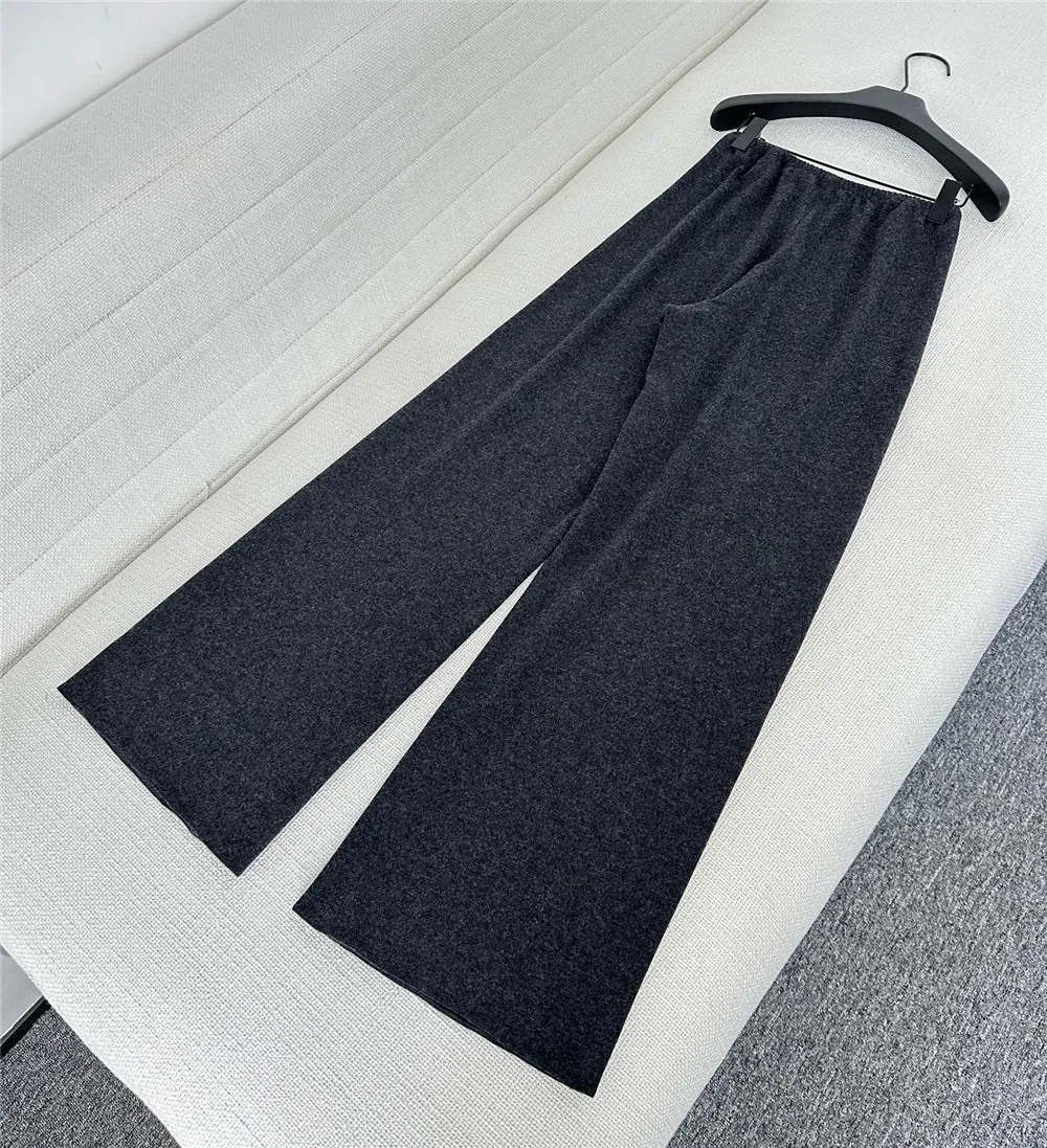 Женский брючный костюм шерстяной свободный топ с поясом + эластичные широкие