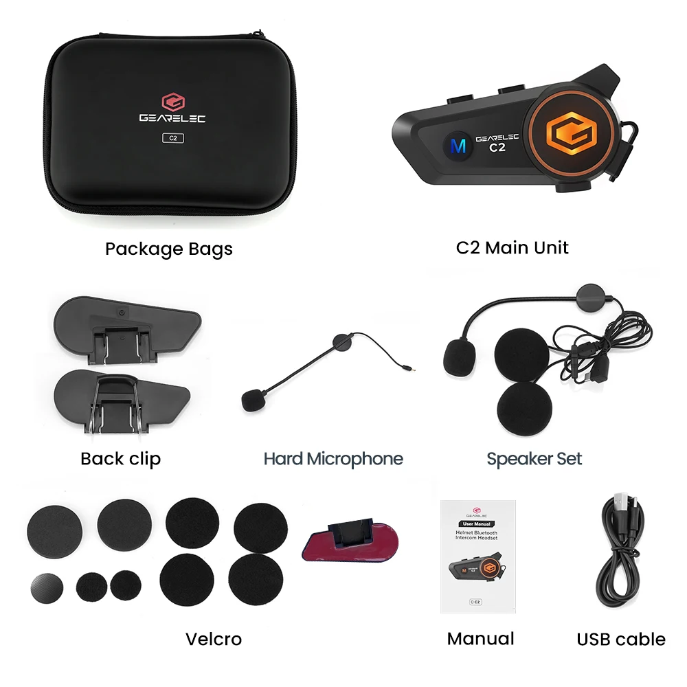 Bluetooth-гарнитура GEARELEC C2 мотоциклетная водонепроницаемая IP67 50 м