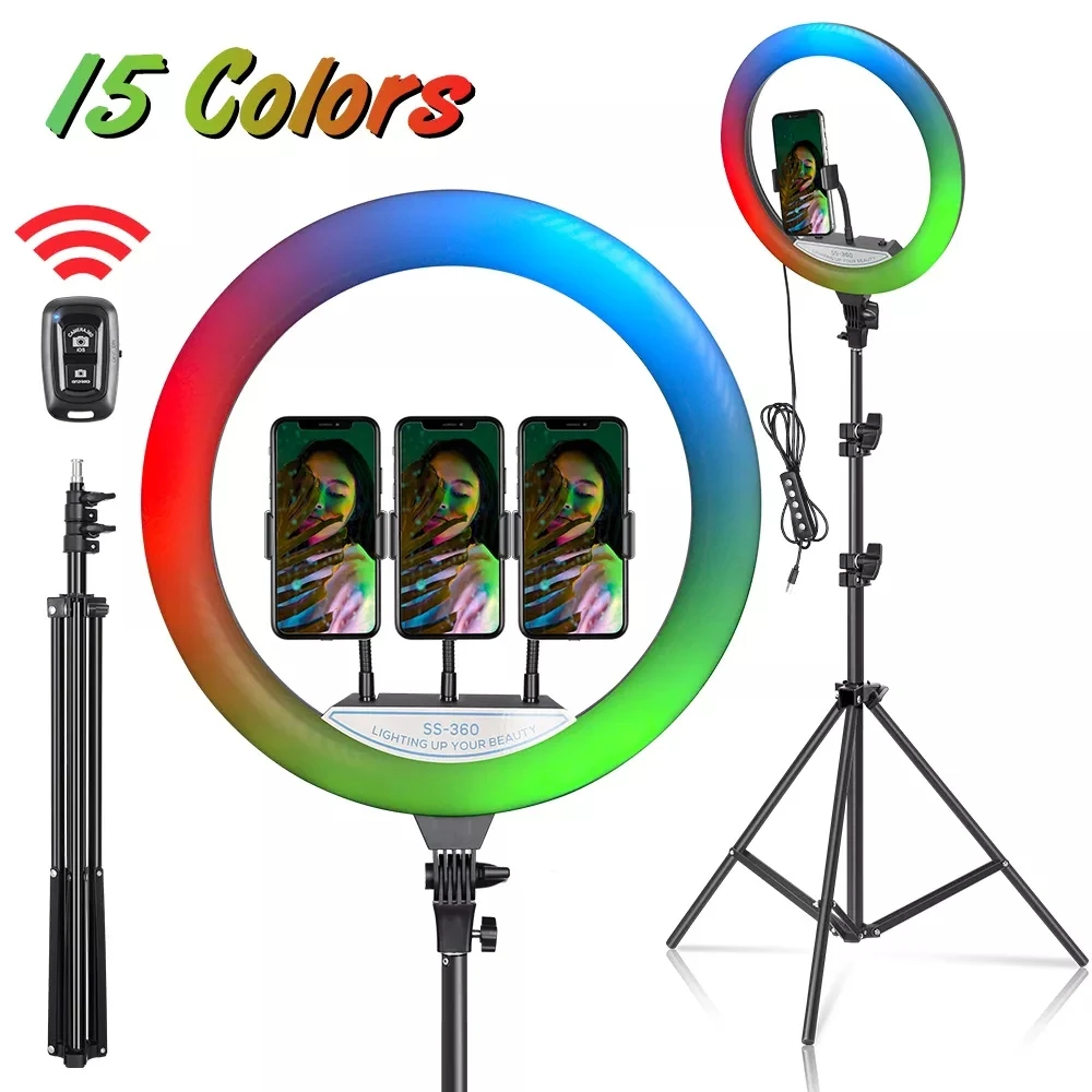 

SH 14Inch RGB Photography Light Ring Light Bluetooth-compatible Selfie LED Lamp With Tripod Stand For Photo Studio Youtube Live