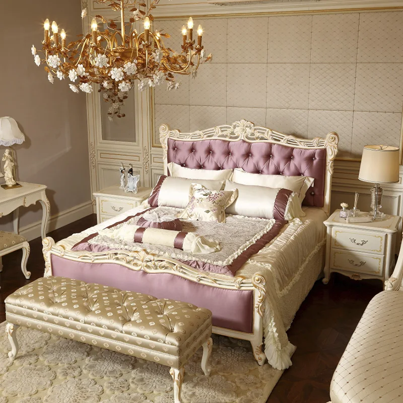 

Роскошная резная однотонная двойная Свадебная кровать в европейском стиле для принцессы