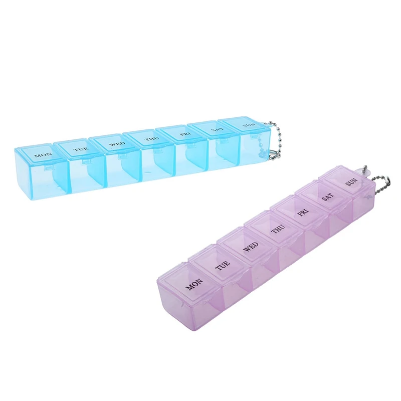 

2 Pcs7 Day Weekly Pill Box Organizer Medicine Compartments Vitamin Storage Travel Kit Blue & Pink