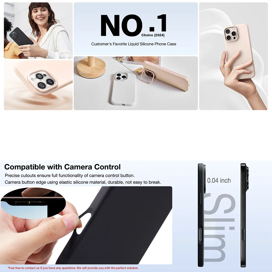 TORRAS D1 Чехол-подставка из жидкого силиконового геля для iPhone 16 15 Pro Max совместимый с