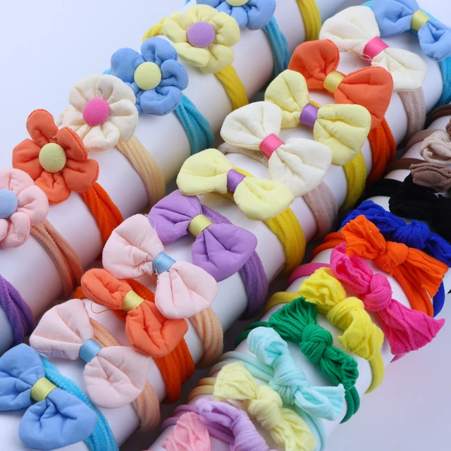 10Pcs/Lot Fashion Colorful Mini Bows Elastic Hair Rope For Cute Girl Women Rubber Band Ponytail Holder Headwear Kid  Accessories 1