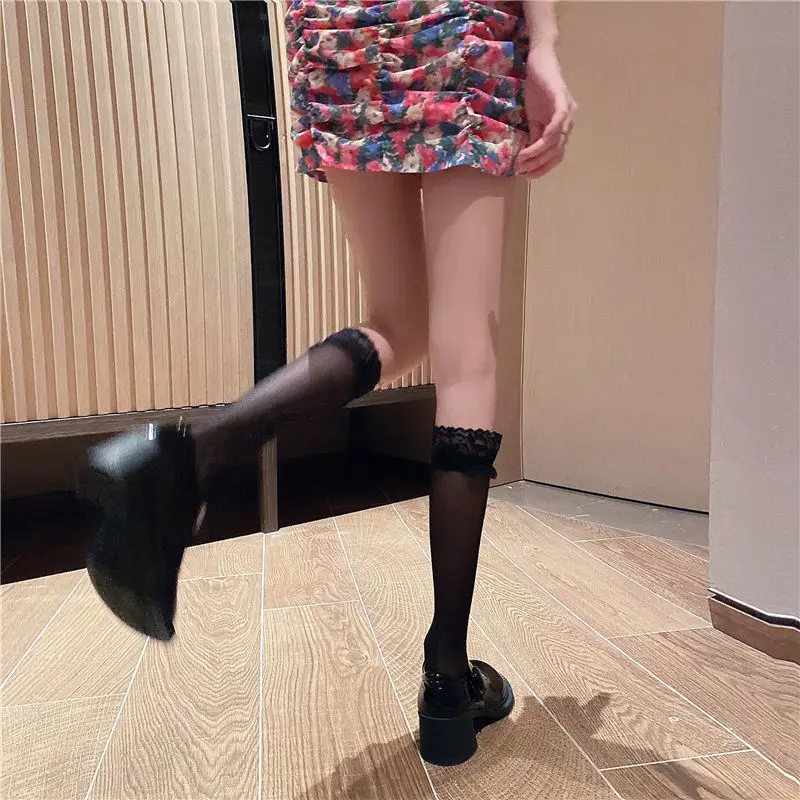 Mid Tube Socks Jk Lace Socks Female Japanese Lo Tide Bow Long Tube Stockings Thin Calf Socks Cute Soft Girl