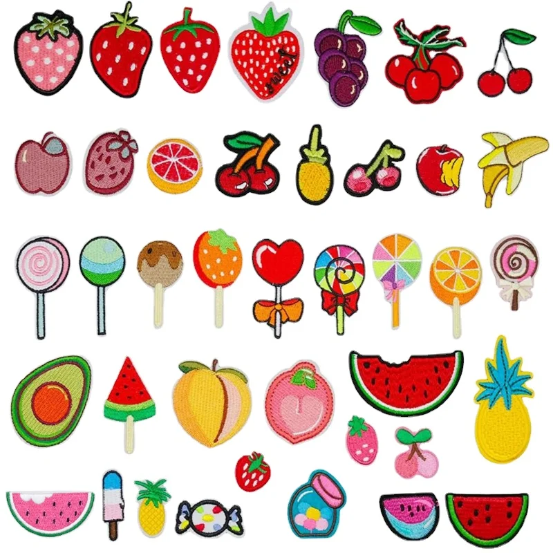 

50pcs/Lot Small Fruit Embroidery Patch Shirt Clothing Decoration Strawberry Grape Cherry Banana Watermelon Pineapple Peach Candy