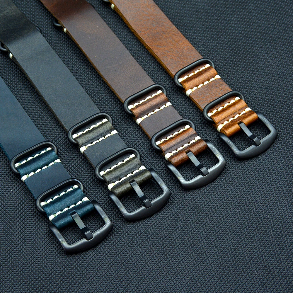 

20 22 24mm Men's Retro replace Strap Cowhide cozy Watch Band Oil wax Crazy Horse Skin Wristband Genuine Leather NATO Zulu Belt