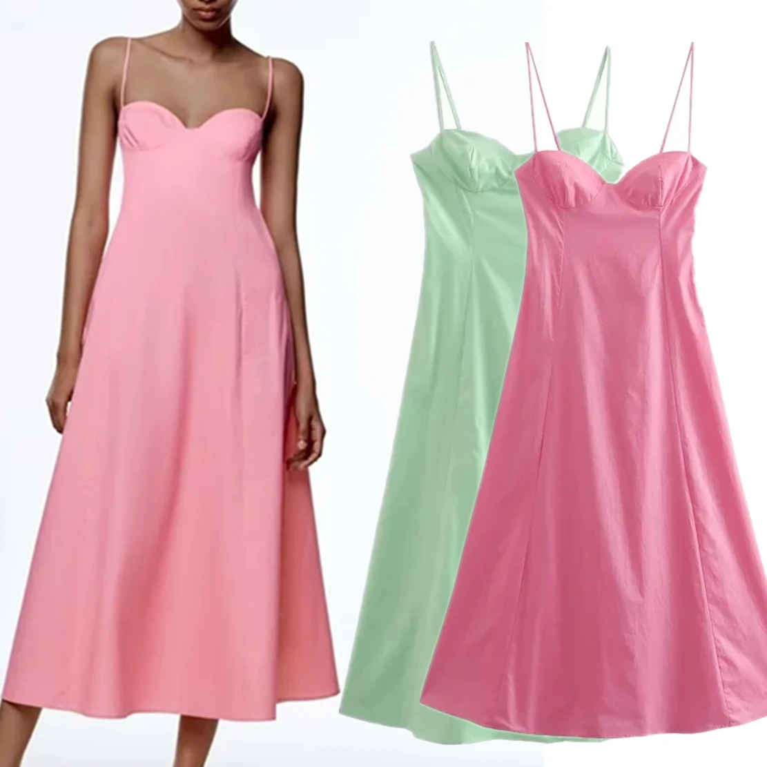 

Jenny&Dave 2022 French Style Retro Poplin Solid Spaghetti Strapless Fashion Sheath Suspender Dress Midi Dress Women