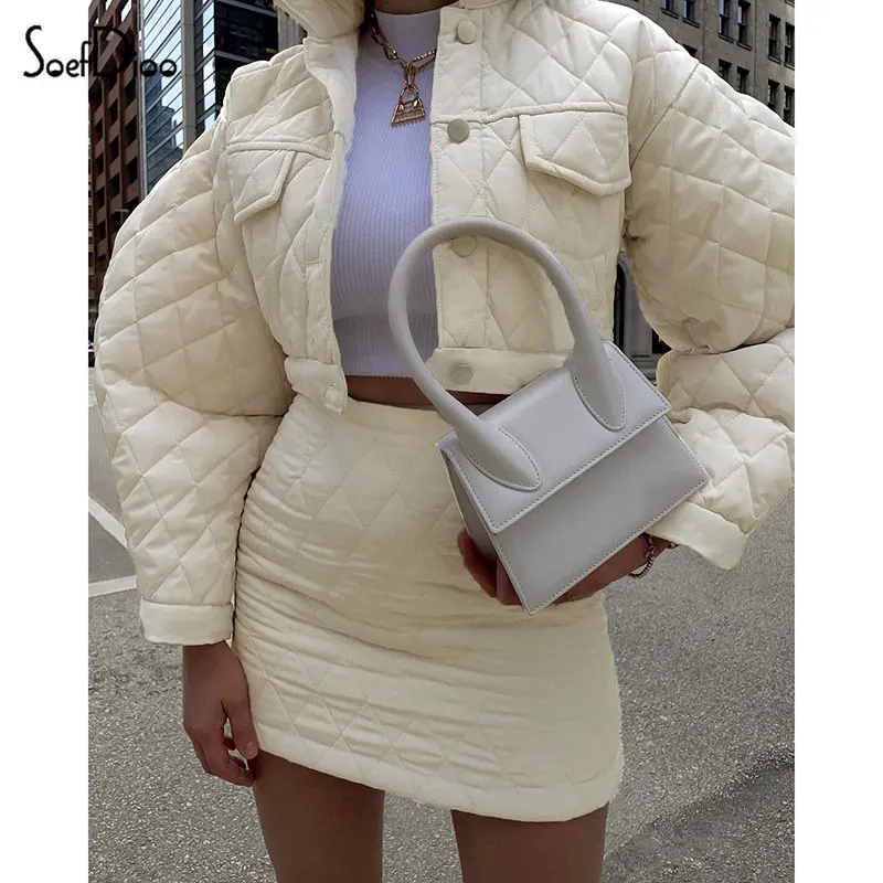 

Soefdioo Apricot Two Piece Sets Womens Outfits Sexy Laple Button Up Jacket and Zipper Mini Skirt Matching Winter 2022 Streetwear