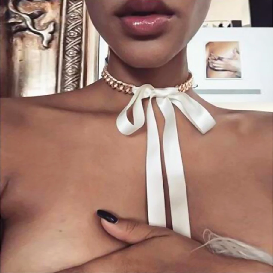 

Trendy Simple Ribbon Bow Knot Decoration Necklace for Women Casual Streetwear Match Supplies Carnival Party Night Jewelry 2022