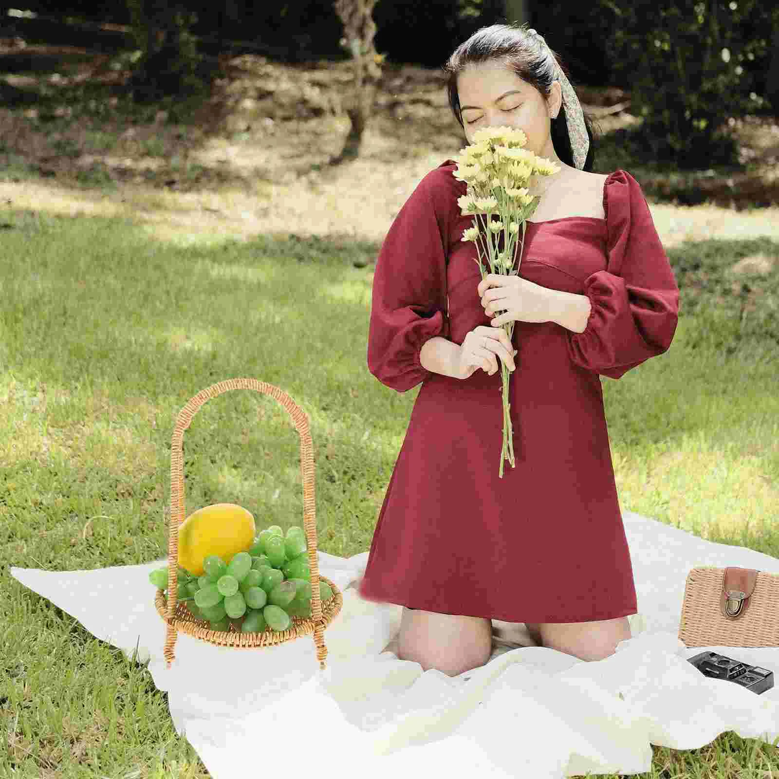 

Convenient Handle Portable Desktop Household Fruit Storage Container Woven Tray Fruit Tray