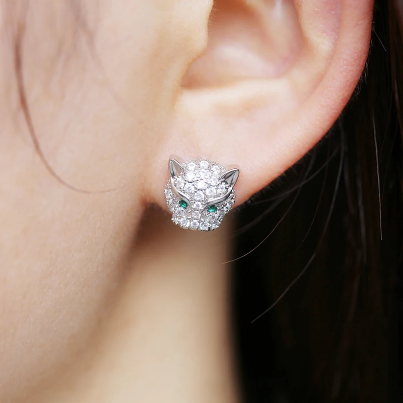

Luxury Lifelike Leopard Head Stud Earring For Women Trendy Zircon Silver Color Female Jewelry Party Accessories Birthday Gifts