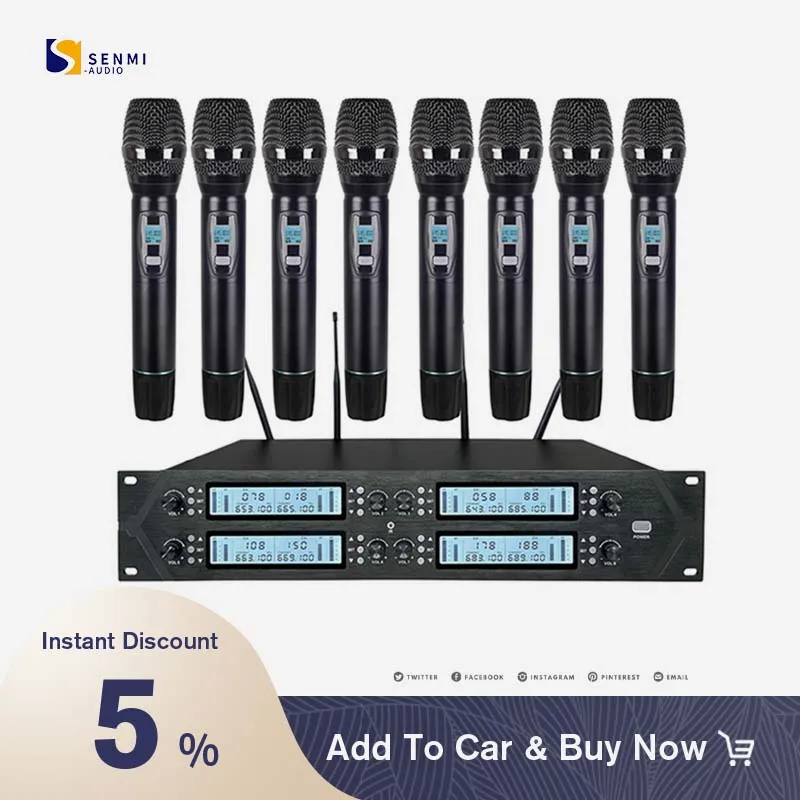 

Wireless Dynamic Uhf System Microphone Professional Metal Eight Dual Channel Conference Microphone For Speech/Stage