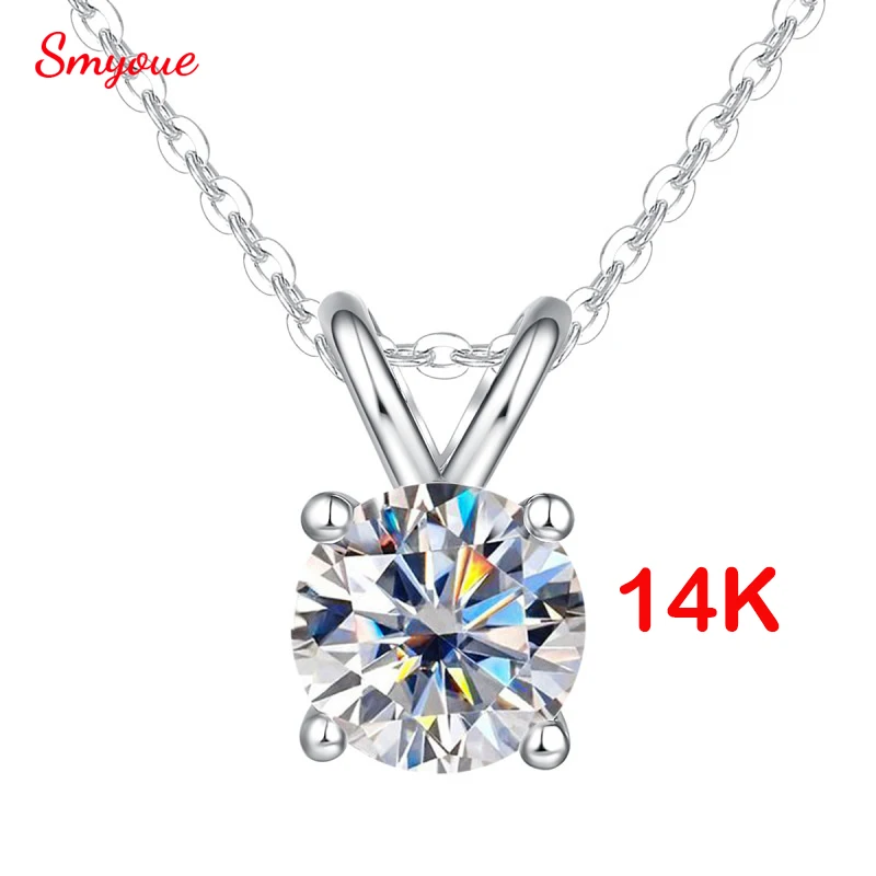 

Smyoue 585 14K Gold 1CT Moissanite Pendant for Women Sparkling Classic Four Claw Necklace Lab Diamond Pendant Jewelry Wholesale