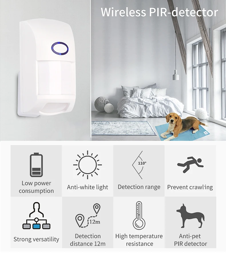 Angus 433mhz Wireless Anti Pet Detector PIR Detector Motion Sensor for DIY Wifi GSM Home Intruder Burglar Alarm System 8PC UNIT enlarge