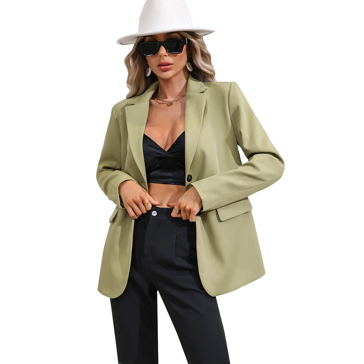 2023 Spring New Women's Fashion Lapel Blazer Solid Color Suit Office Lady Blazer Women