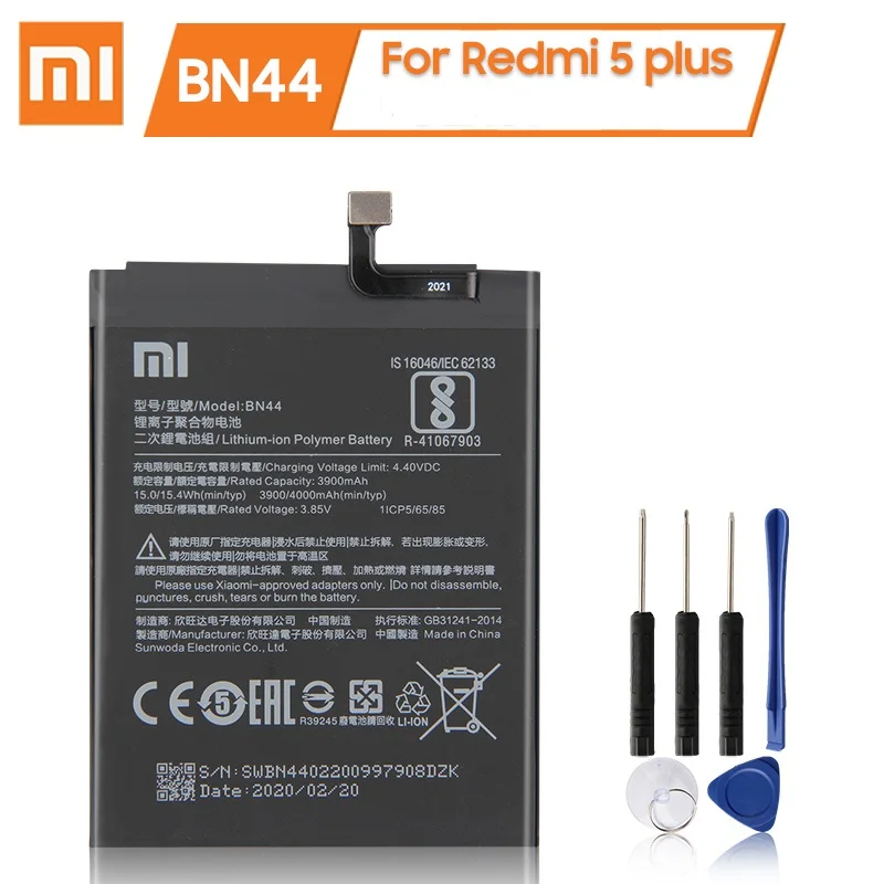 

100% оригинальный сменный аккумулятор Xiaomi BN44 для Xiaomi Redmi 5 Plus Redmi5 Plus 3900 мАч батарея большой емкости для телефона с бесплатным инструментом