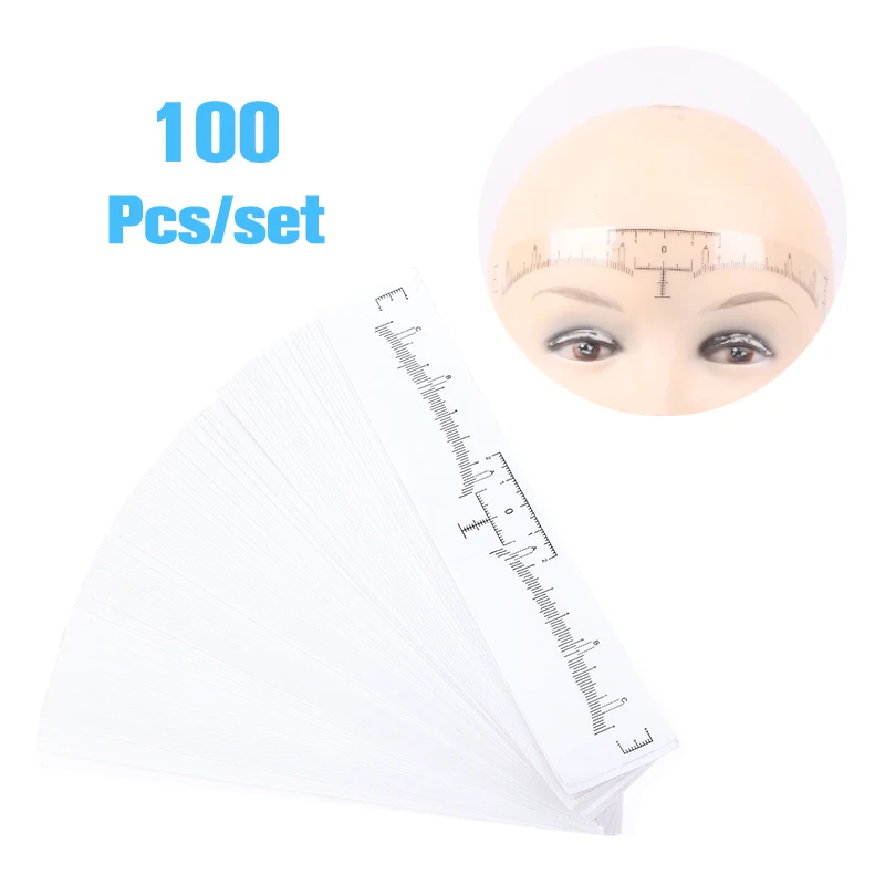 

100Pcs Disposable Eyebrow Ruler Microblading Semi Permanent Eyebrow Tattoo Position Ruler Guide Makeup Eyebrow Measure Stencil