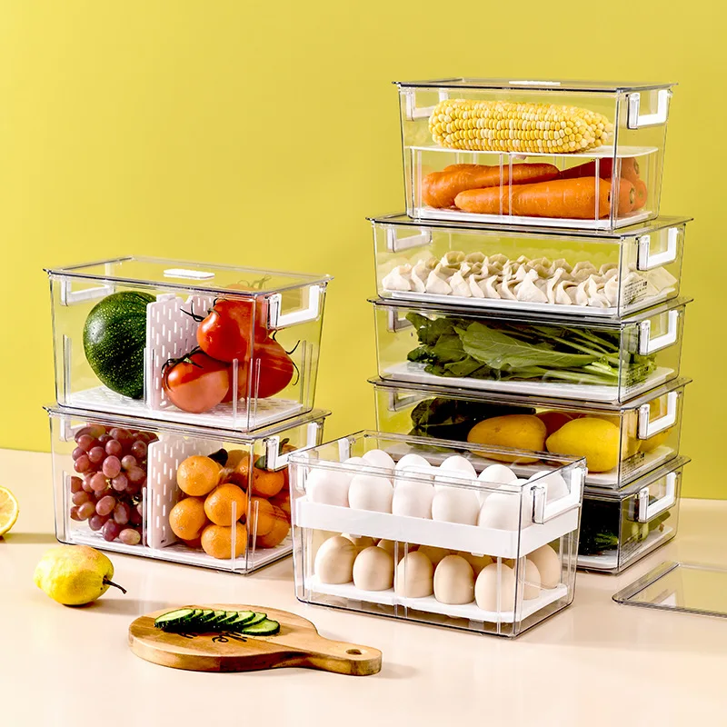 

Food Container Crisper Refrigerator Storage Box Kitchen Organizer Frozen Beverage Fruit Vegetable Fresh-Keeping Draining Basket