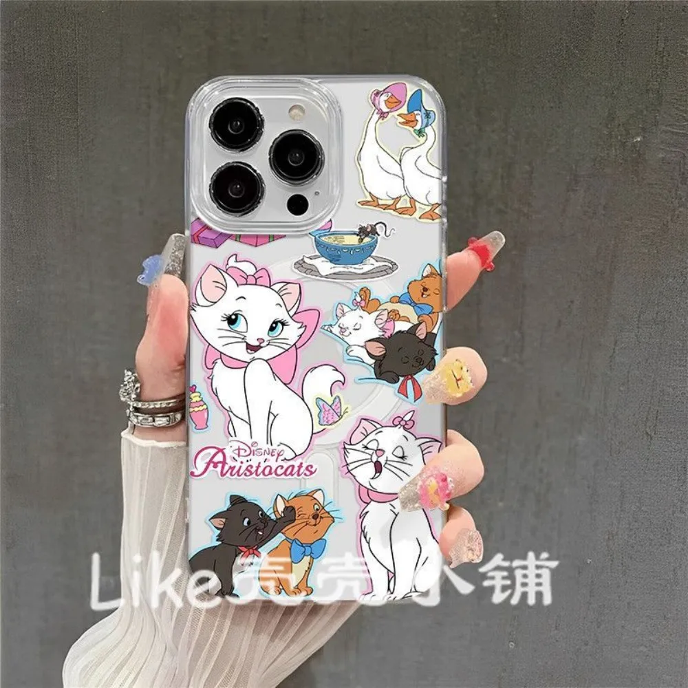 Фото НОВЫЙ Магнитный чехол для iPhone 17 16 15 14 13 12 11 8 7 Air Plus Pro Max X XR XSMax, мягкий прозрачный чехол из ТПУ с мультяшным рисунком кошки Мэри №3