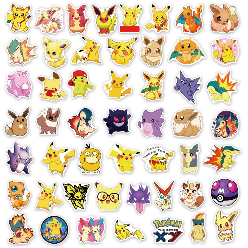 2022 New 50 Cute Pokemon Stickers Cartoon Pikachu Suitcase Stickers Thermos Cup Hand Account Stickers Anime Labels The Best Gift